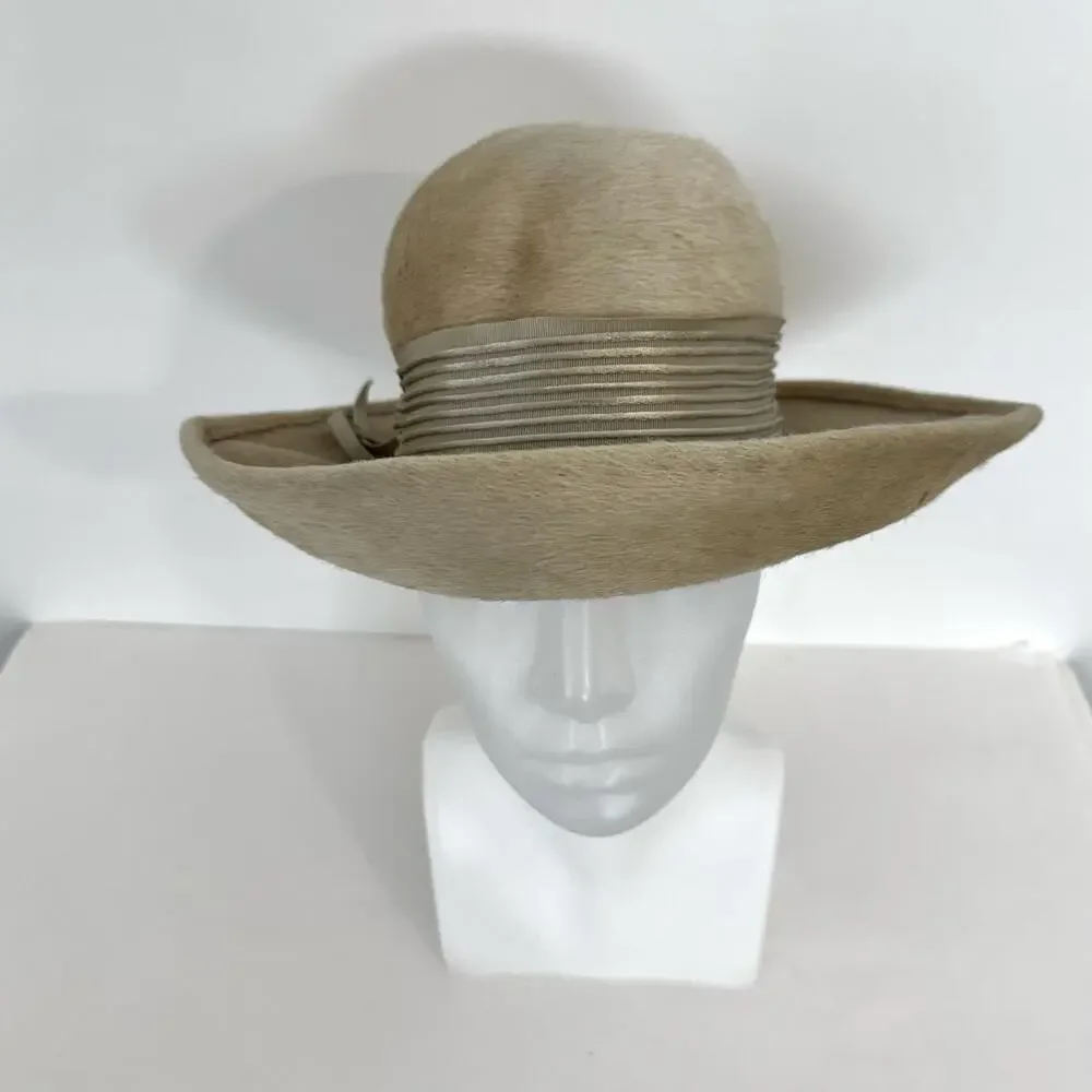 Vintage Trevi by Winner Hat Handmade Tan with Grosgrain Ribbon
